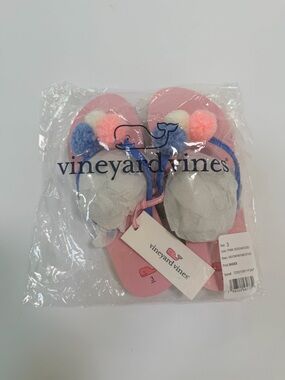 Vineyard Vines Pink Flip Flops with Multicolor Pom Poms